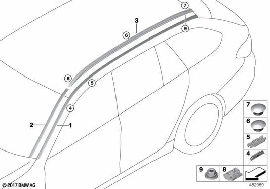 Barra de techo negra izquierda para BMW G31, G31N (OEM 51137391709). Original BMW