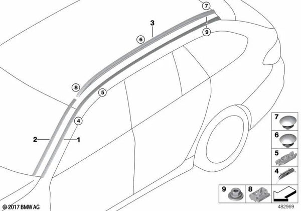 Barra de techo negra izquierda para BMW G31, G31N (OEM 51137391709). Original BMW