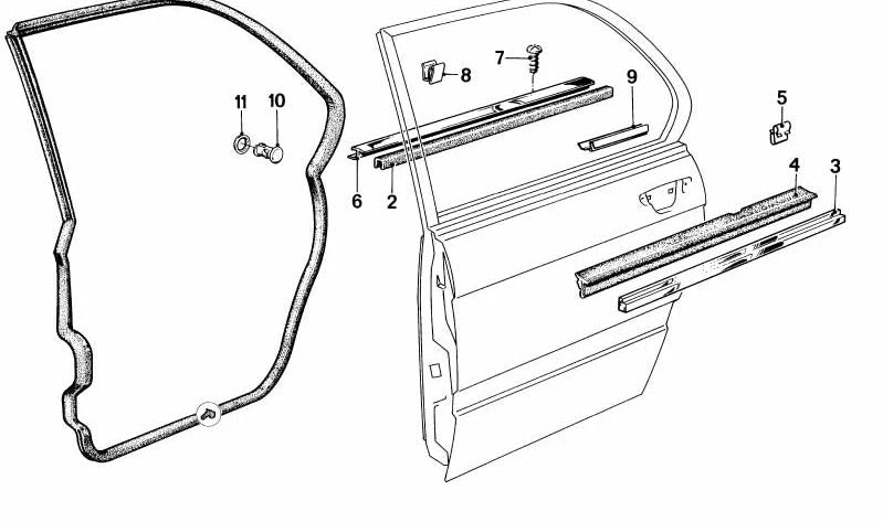 Sellado interior de canal de ventana para BMW E12, E28 (OEM 51221864675). Original BMW