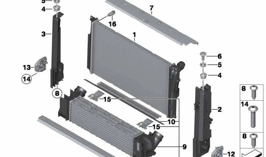 Ladeluftkühler für BMW Serie 1 F20, F21, Serie 2 F22, F23, Serie 3 F30, F31, F34, F35, Serie 4 F32, F33, F36 (OEM 17517600530). Original BMW