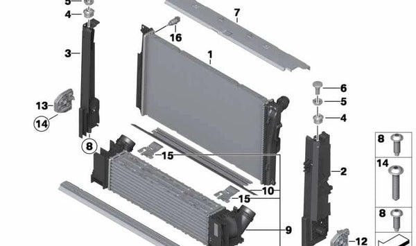 Radiador de refrigerante OEM 17118672102 para BMW F20, F21, F22, F23, F30, F31, F34, F32, F33, F36. Original BMW.