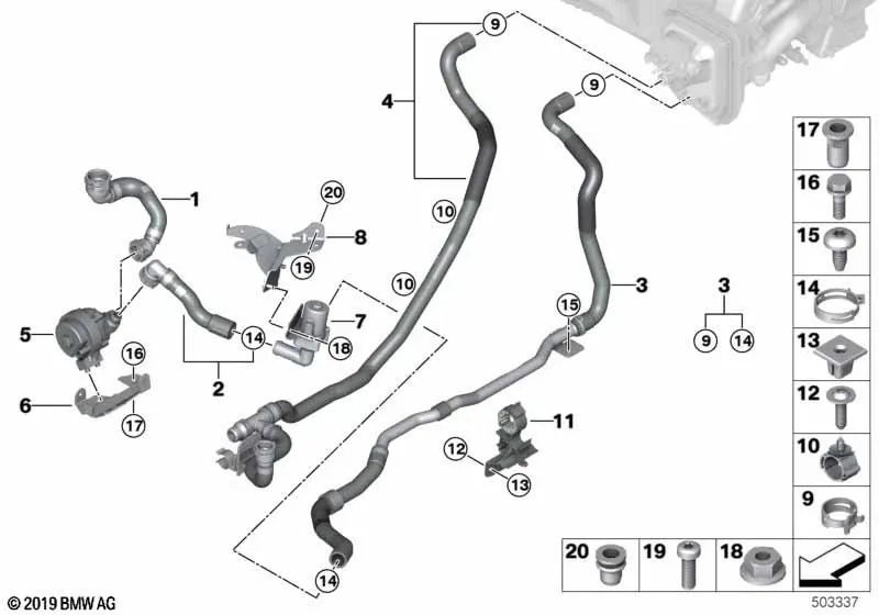 Advance coolant pipe 1 for BMW G05, G06, G07 (OEM 64219398796). Genuine BMW.