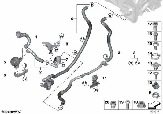 Tubo de refrigerante de avance 1 para BMW G05, G06, G07 (OEM 64219398796). Original BMW.