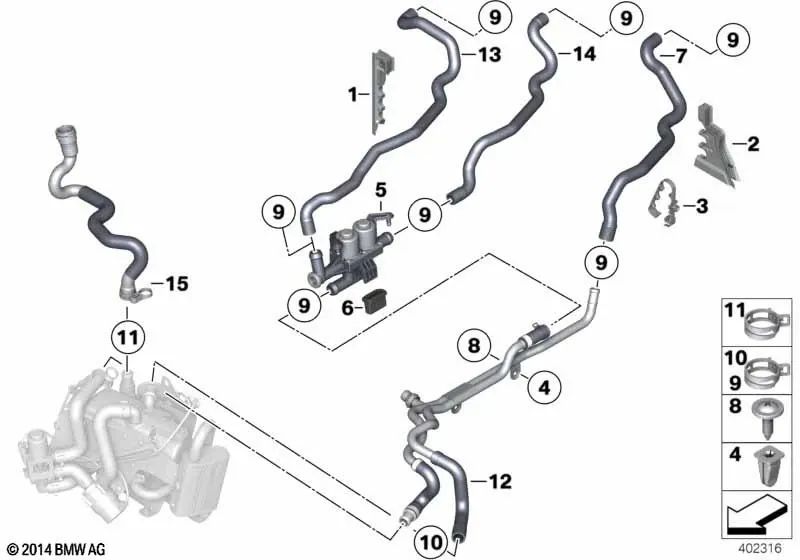 Tubo de Refrigerante de Retorno para BMW F07N, F10, F10N, F11, F11N (OEM 64219221619). Original BMW.