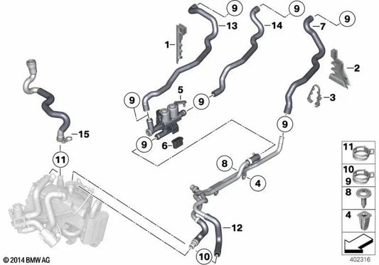 Kühlmittelrücklaufrohr für BMW F07N, F10, F10N, F11, F11N (OEM 64219221619). Original BMW.