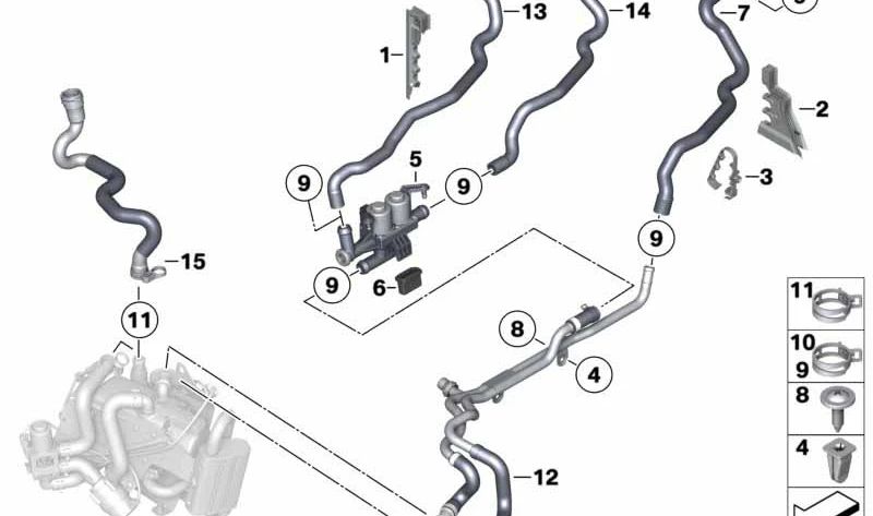 Tubo de refrigerante OEM 64219226750 para BMW F07, F10, F11. Original BMW.