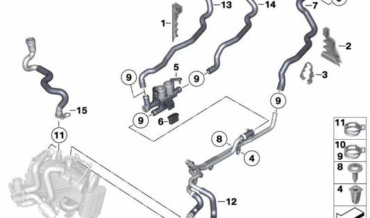 Tubo de refrigerante OEM 64219226750 para BMW F07, F10, F11. Original BMW.