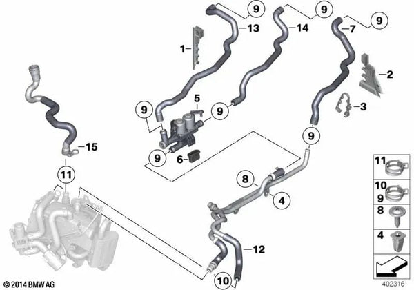 Tubo de Refrigerante de Retorno para BMW F07N, F10, F10N, F11, F11N (OEM 64219221619). Original BMW.