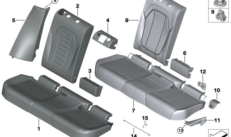 Parte de espuma asiento trasero para BMW X3, F97, G01 (OEM 52206994385). Original BMW