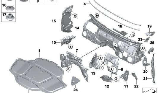 Sound insulation partition wall interior left for BMW F90N, G30, G31 (OEM 51486996305). Original BMW