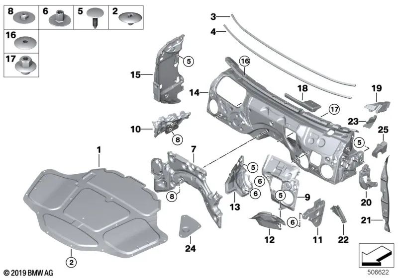 Aislamiento acústico tabique interior derecho para BMW F90, G30, G31, G38 (OEM 51487352218). Original BMW