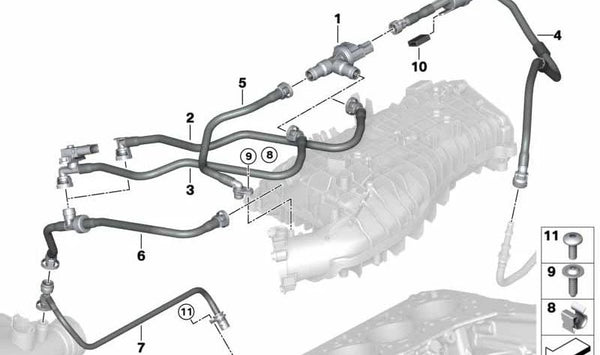 Tubería de ventilación del depósito con resonador para BMW X3 G01, G08, X4 (OEM 13908681537). Original BMW