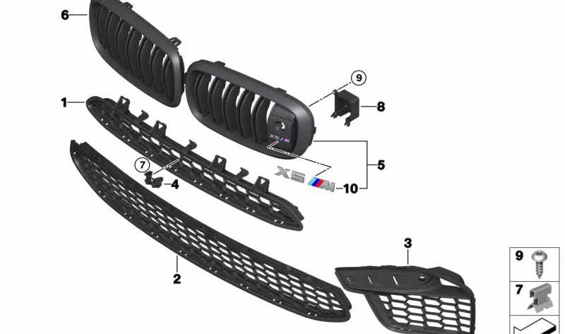 Rejilla centro superior abierta para BMW F85, F86 (OEM 51118056258). Original BMW