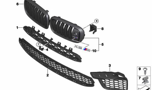 Rejilla decorativa delantera izquierda para BMW F86 (OEM 51118056769). Original BMW