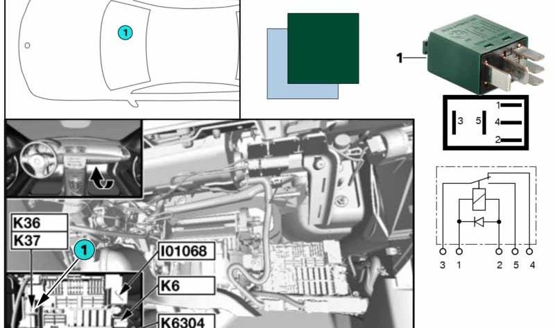 Relé de comutação verde OEM 6136980177 para BMW E81, E82, E87, E88, E90, E91, E92, E93, F10, F11, F18, E84, F25, F26, E70, E71, E72, E89. BMW original.