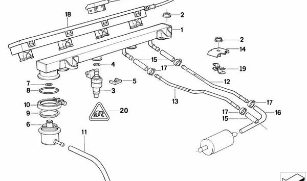 Tubo de combustible OEM 13531727035 para BMW E30. Original BMW.