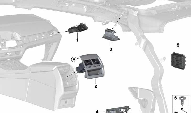 Rejilla de ventilación techo interior izquierda OEM 64228491565 para BMW G07 (X7). Original BMW