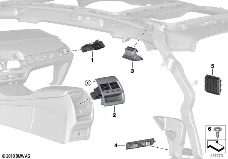 Rejilla de ventilación izquierda para BMW X5 F95, G05 Serie X6 F96, G06 Serie X7 G07 (OEM 64229399474). Original BMW.