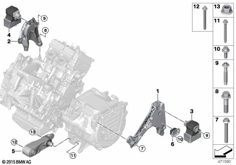 Soporte de motor izquierdo para BMW i I01, I01N (OEM 22116887267). Original BMW