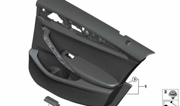 Revestimiento de puerta trasera izquierda para BMW G30, G31 (OEM 51427477233). Original BMW