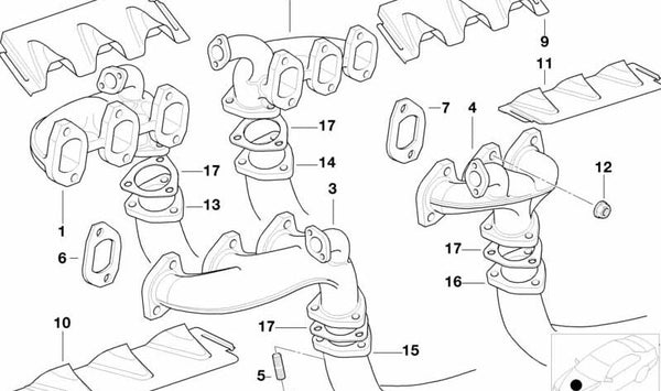 Colector de escape OEM 11621704535 para BMW E38, E31. Original BMW.