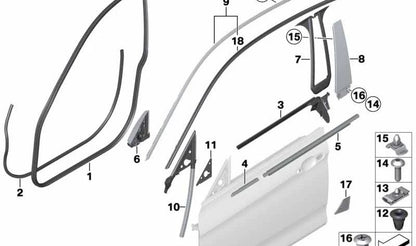 Moldura original OEM 51357453303 para montante B en puerta delantera izquierda de BMW Serie 4 Gran Coupé (F36). Original BMW.