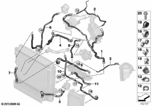 Manguera del radiador de refrigerante para BMW F85, F86 (OEM 17127849686). Original BMW