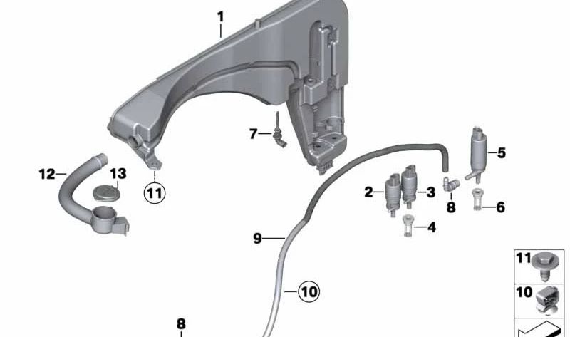 Depósito de líquido limpiaparabrisas OEM 61667345154 para BMW F26 (X4). Original BMW