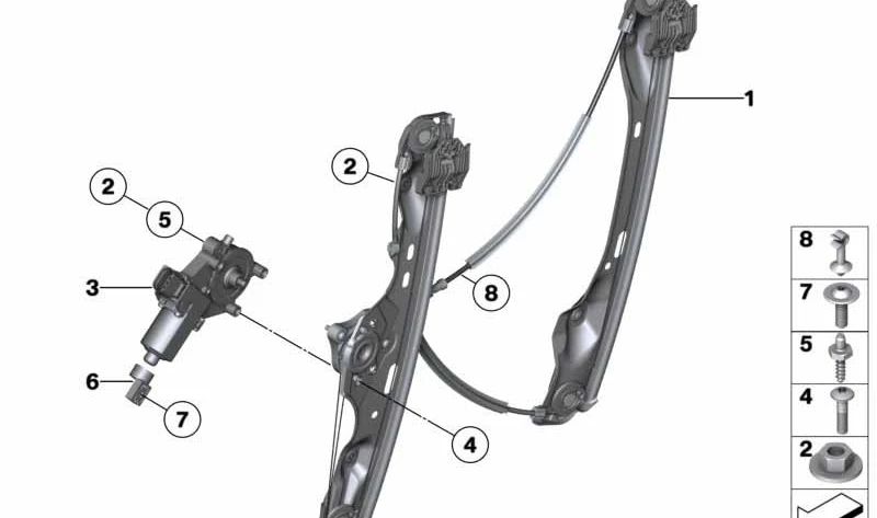 Elevalunas eléctrico delantero derecho para BMW E84 (OEM 51332990386). Original BMW