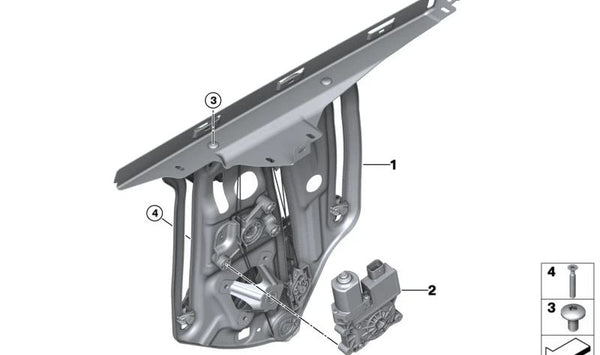 Mecanismo elevador elevalunas sin motor trasero izquierdo OEM 51375A2B0D5 para BMW G23, G83. Original BMW.