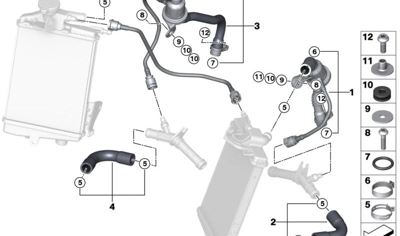 Abrazadera de manguera para BMW E90, E92, E93, F07, F10, F11, F18, F06, F12, F13, F01, F02, E83, E72 (OEM 17127594645). Original BMW