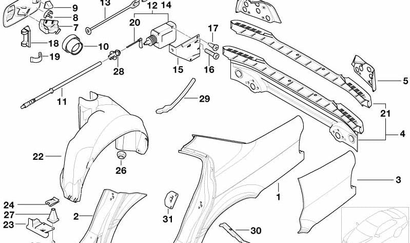 Sección parcial para pared lateral trasera izquierda para BMW Serie 7 E38 (OEM 41358183125). Original BMW