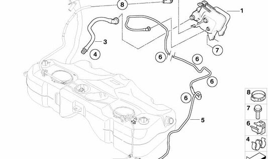 Sujeción de manguera para BMW Serie 3 E90, E91, E92, Serie 5 E60, E61, X1 E84 (OEM 16132282893). Original BMW