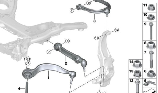 Tirante con soporte de goma derecho para BMW G14, G15, G16 (OEM 31106886910). Original BMW