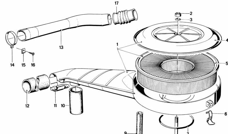 Manguera de admisión de aire OEM 13731263964 para BMW E12, E24, E23. Original BMW.