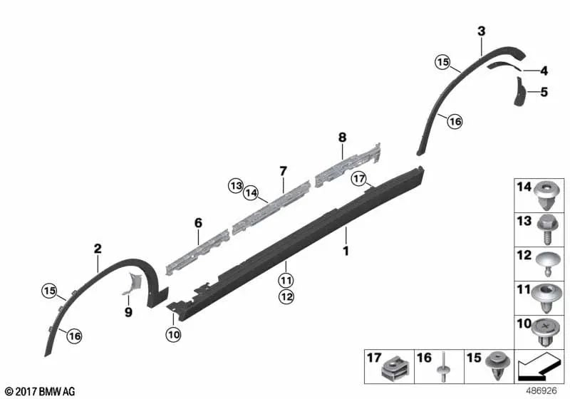 Left door sill cover for BMW F39 (OEM 51778499653). Original BMW