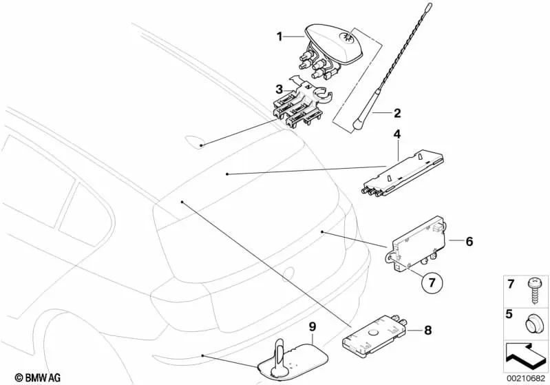 Amplificador de Antena para BMW E81, E87, E87N (OEM 65209204421). Original BMW