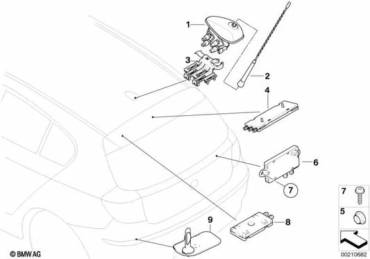 Amplificador de Antena para BMW E81, E87, E87N (OEM 65209204421). Original BMW