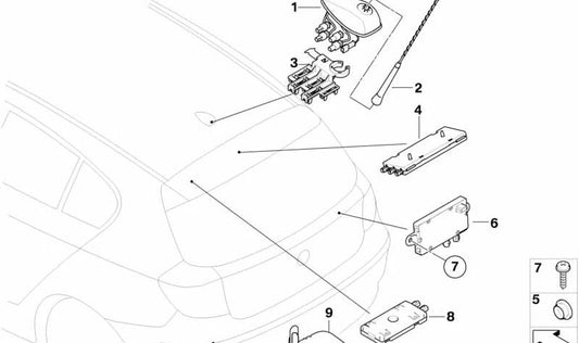 Soporte Pie de Antena para BMW E81, E87, E87N (OEM 65206929491). Original BMW.