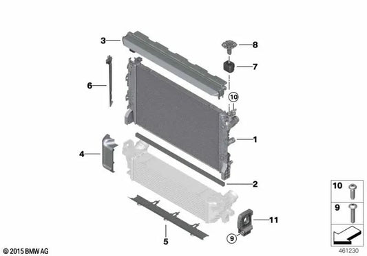 Radiador de refrigerante para BMW G30, G31 (OEM 17118474823). Original BMW