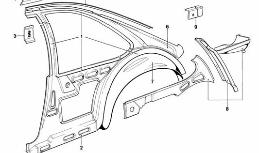 Panel lateral trasero inferior derecho para BMW E24 (OEM 41211839980). Original BMW.