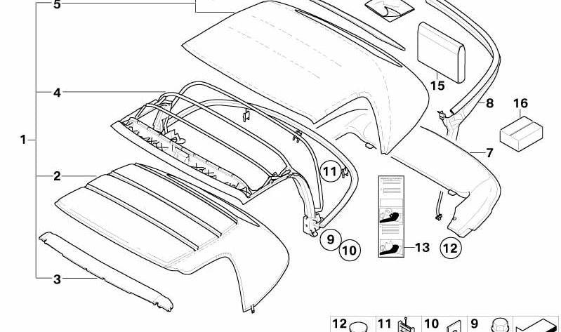 Carcasa lateral izquierda de capota automática OEM 54347042325 para BMW Z8 (E52). Original BMW.