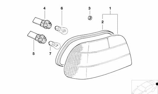 Lanterna traseira direita com indicador branco OEM 63218387638 para BMW E38. BMW originais.