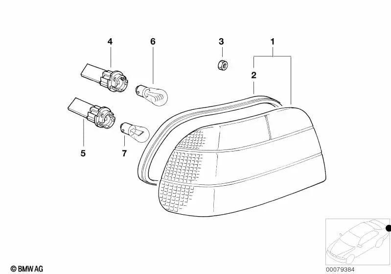 Rechtes Rücklicht für BMW 7er E38 (OEM 63218381250). Original BMW.