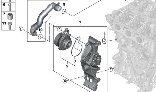 Conducción Bomba de Refrigerante para BMW Serie 2 U06, X1 U11, U12 (OEM 11539896567). Original BMW