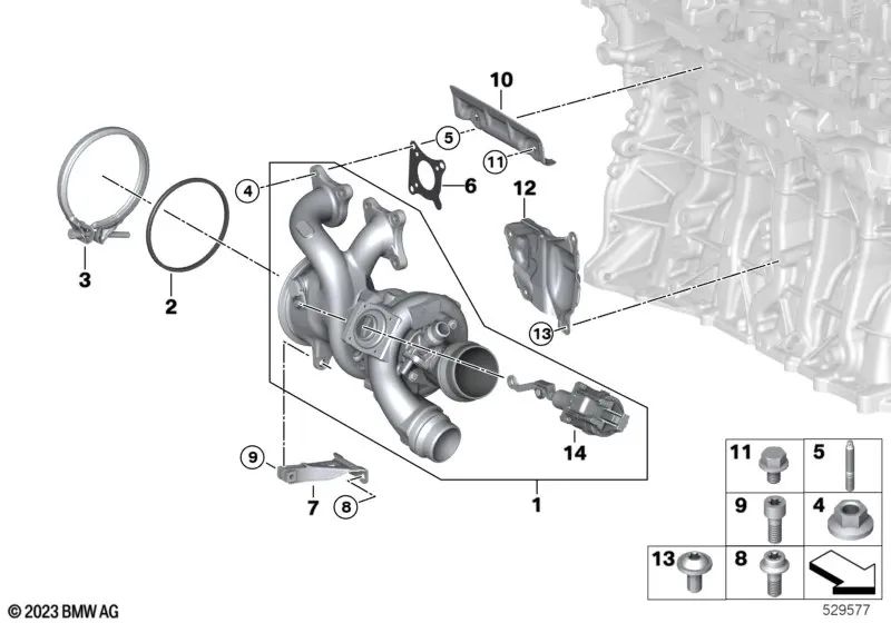 Junta del Turbo de Escape para BMW G42, G30, G31, G32, G11N, G12N, G14, G15, G16, G01N, G02N, G05, G18, G06, G07, G29 (OEM 11658669732). Original BMW