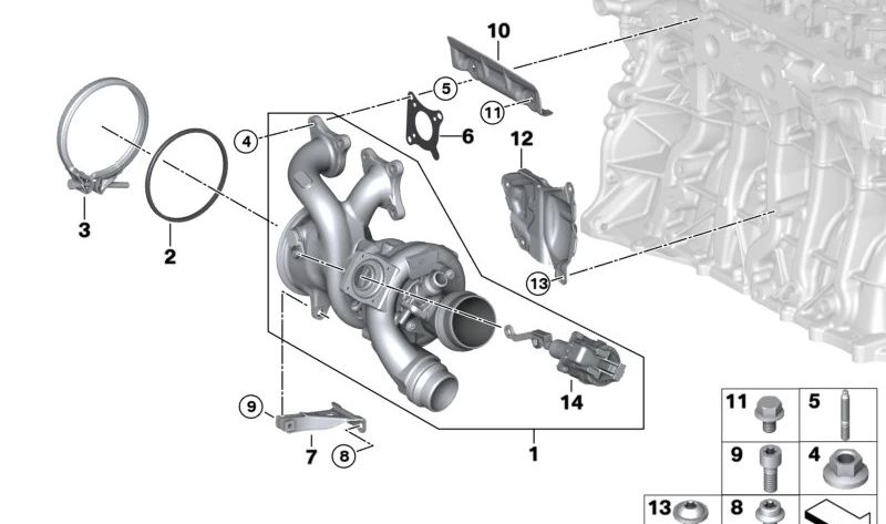 Protector térmico superior del turbocompresor OEM 11658489599 para BMW G42, G20, G21, G22, G23, G26, G30, G31, G32, G11, G12, G14, G15, G16, G01, G02, G05, G18, G06, G07, G29. Original BMW.