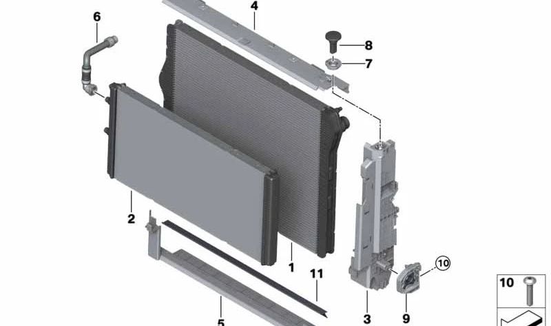 Suporte menor do módulo do radiador OEM 17117848789 para BMW F87, F80, F82, F83. BMW original.