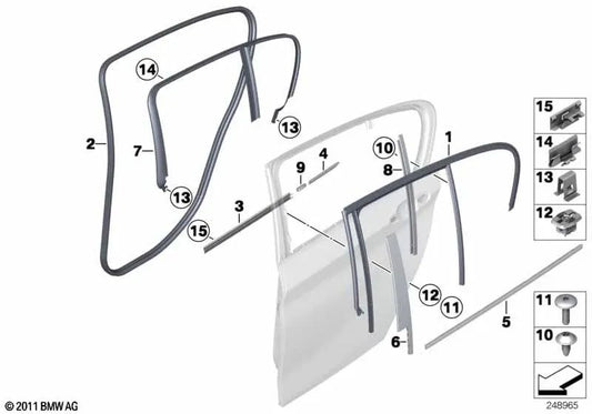 Cubrejunta exterior puerta trasera derecha para BMW Serie 1 F20N (OEM 51357403614). Original BMW