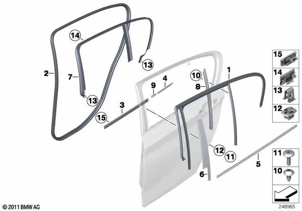 Guía de ventana puerta trasera izquierda para BMW Serie 1 F20N (OEM 51347376387). Original BMW.